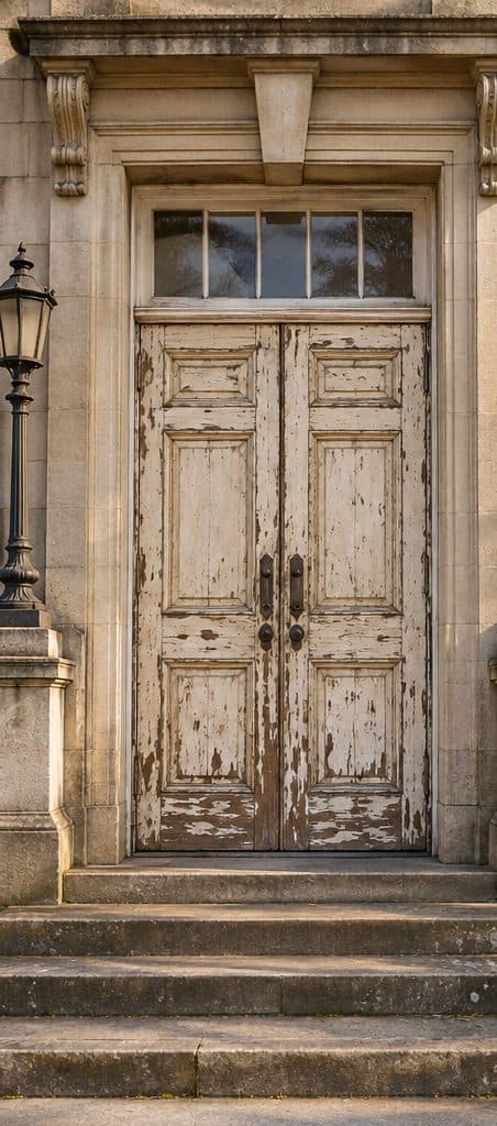 Civic entrance door restoration: before stage