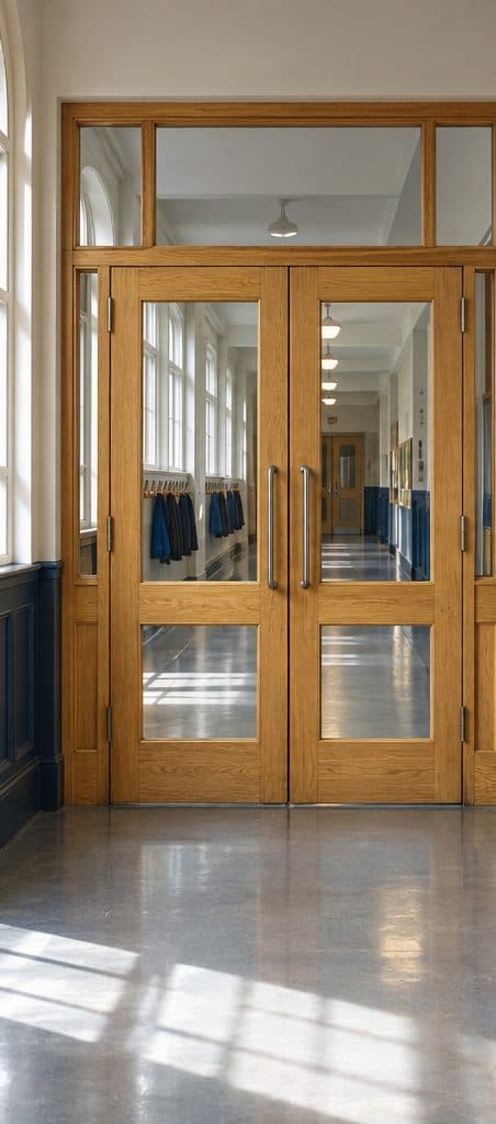 Restored school corridor joinery